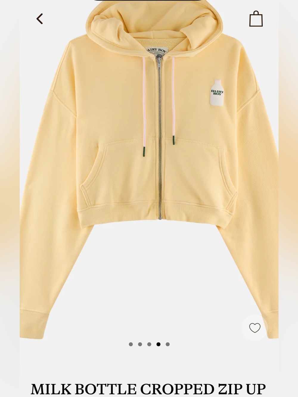 Milk Bottle Cropped Zip-Up Hoodie - Pale Yellow